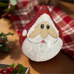 Hand crafted painted Santa Claus dried gourd Christmas decor red white black